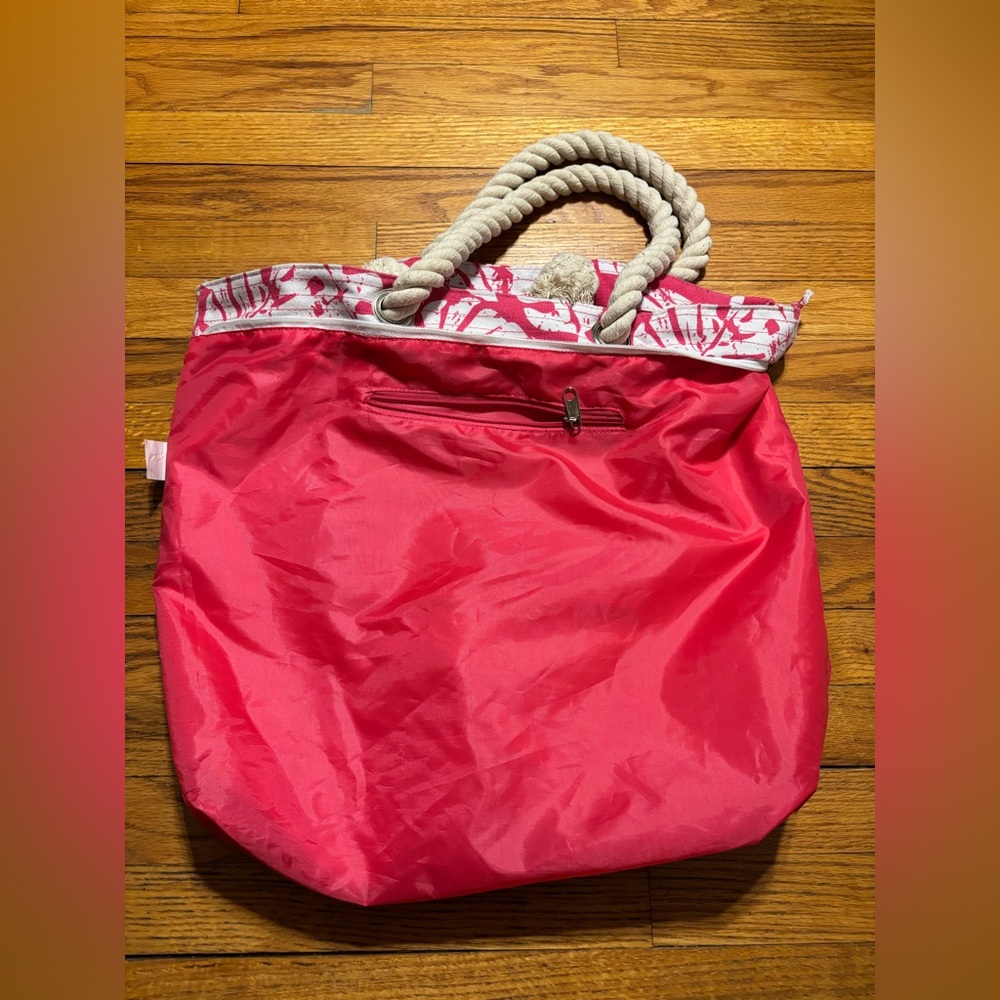 Pink and White Leaf Print Tote Bag - Picture 7 of 10